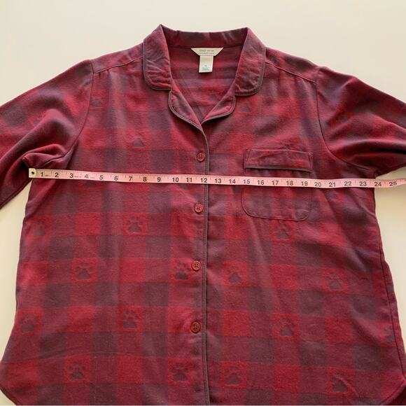 Sleep Sense Portuguese Flannel Sleepwear Red & Charcoal Gray Paw Print Button Up - Picture 5 of 8